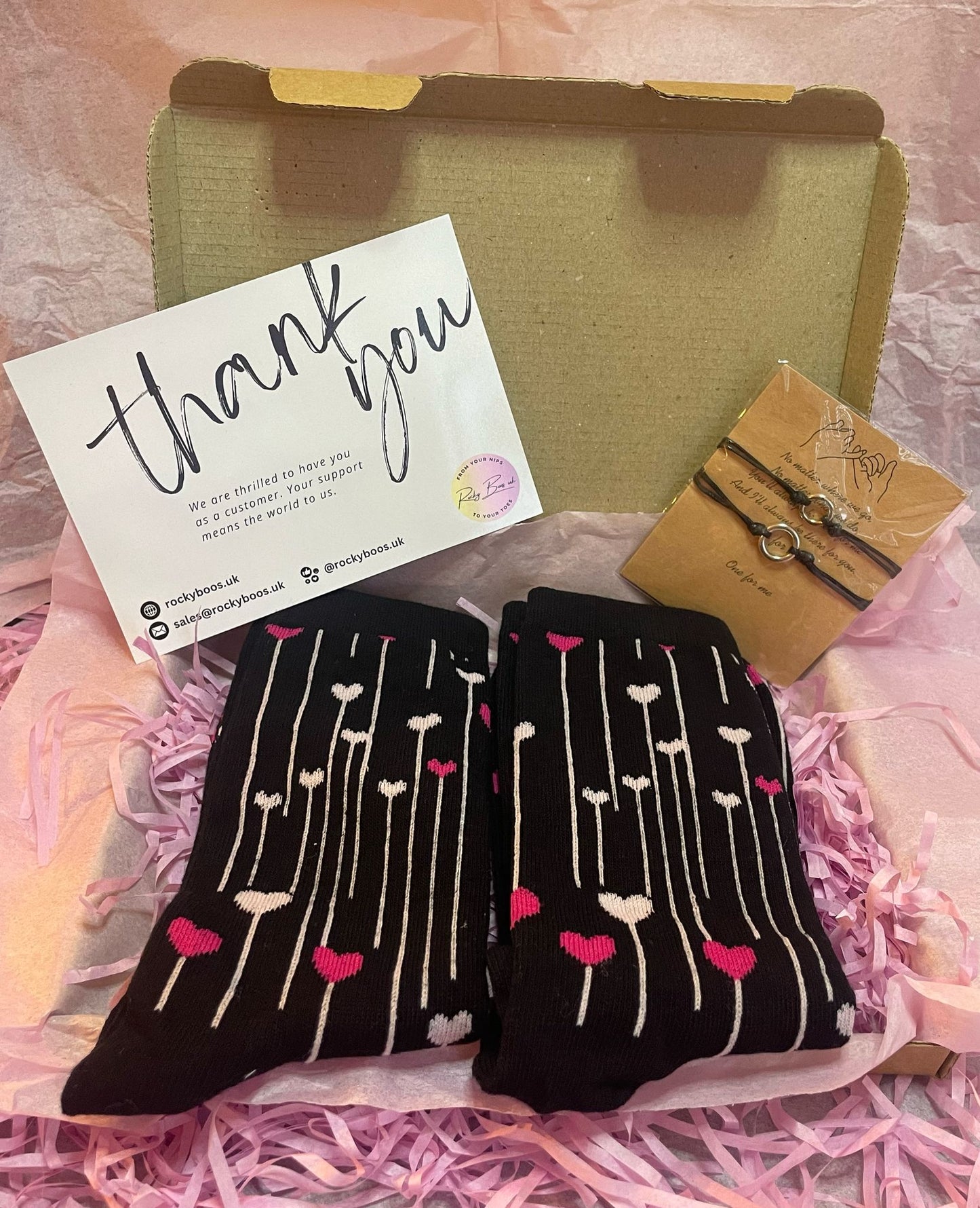 Heart Cosy Socks (2 pairs) + Matching Bracelet Gift Set