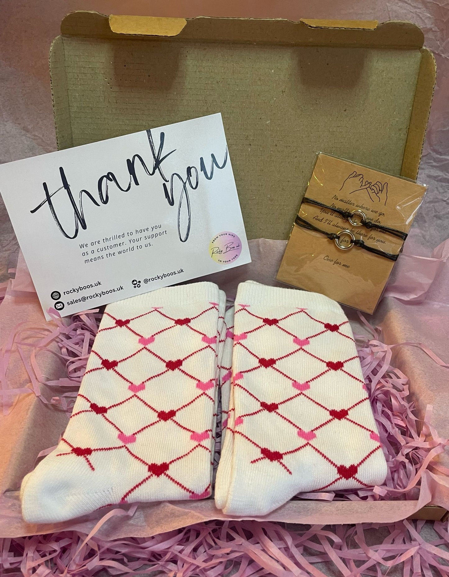 Heart Cosy Socks (2 pairs) + Matching Bracelet Gift Set