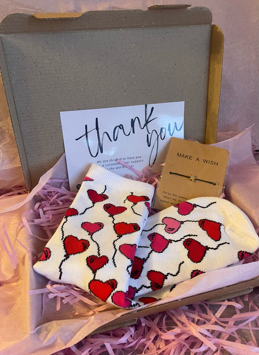 Heart Cosy Socks + Matching Bracelet Gift Set