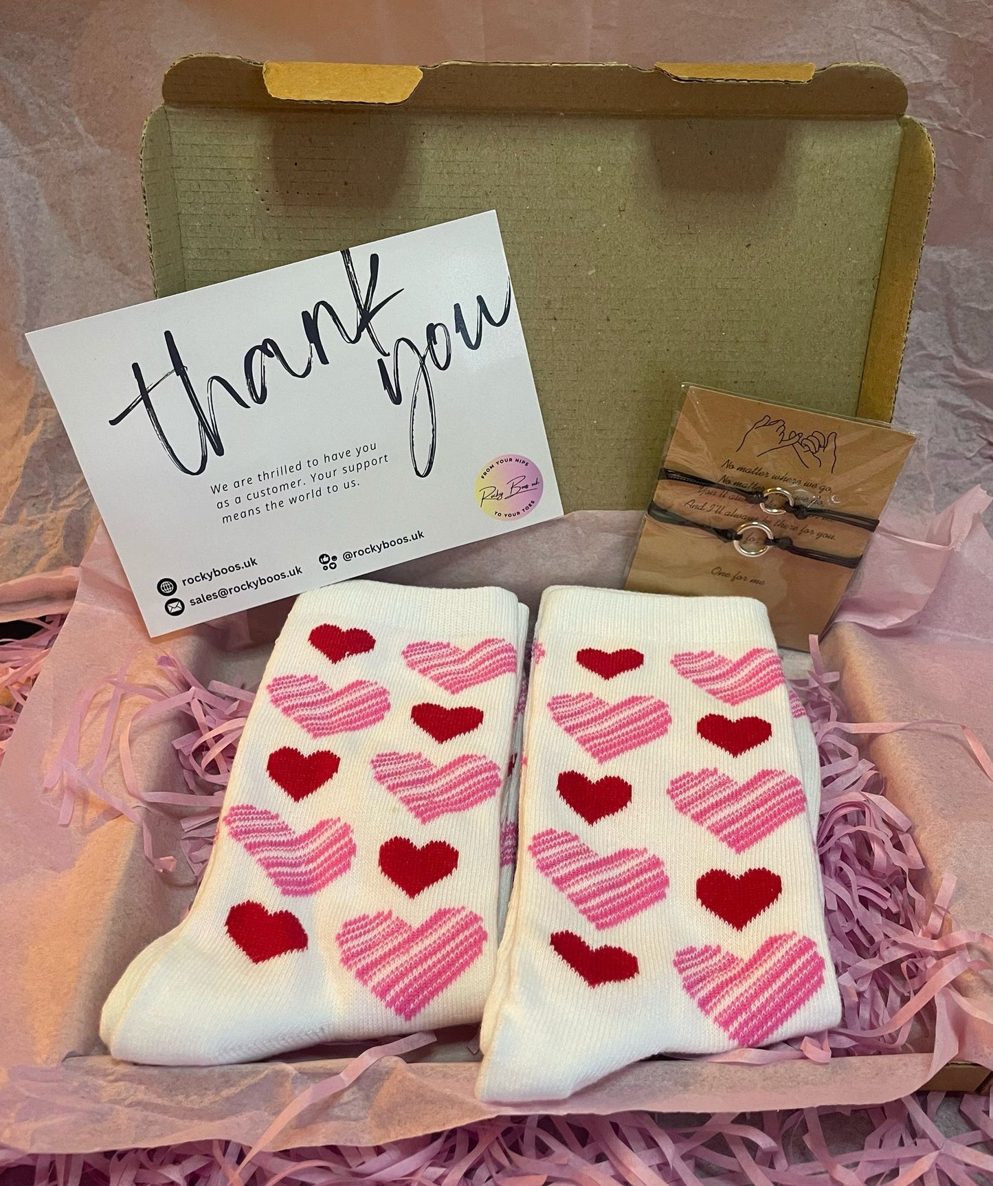 Heart Cosy Socks (2 pairs) + Matching Bracelet Gift Set