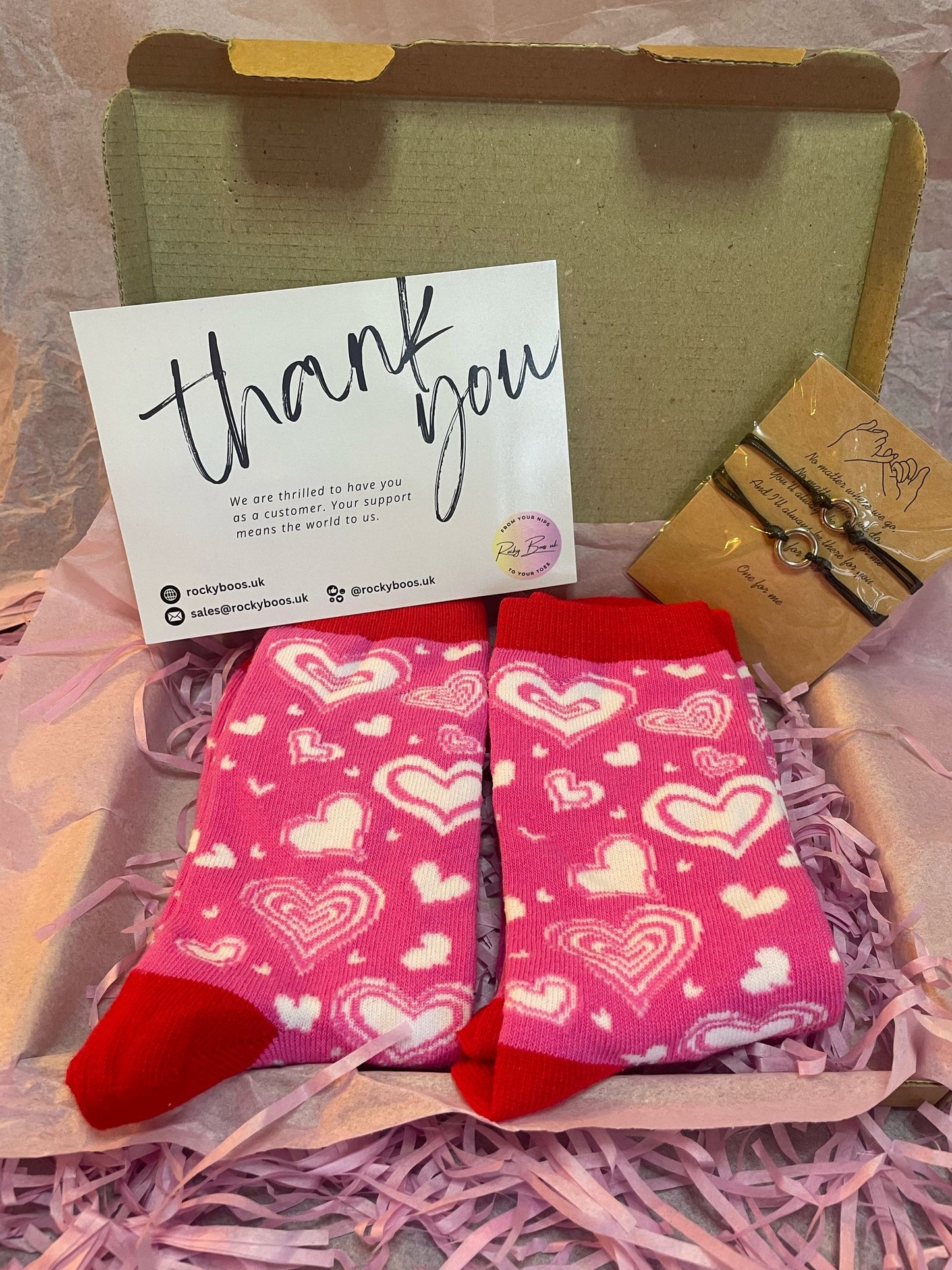 Heart Cosy Socks (2 pairs) + Matching Bracelet Gift Set